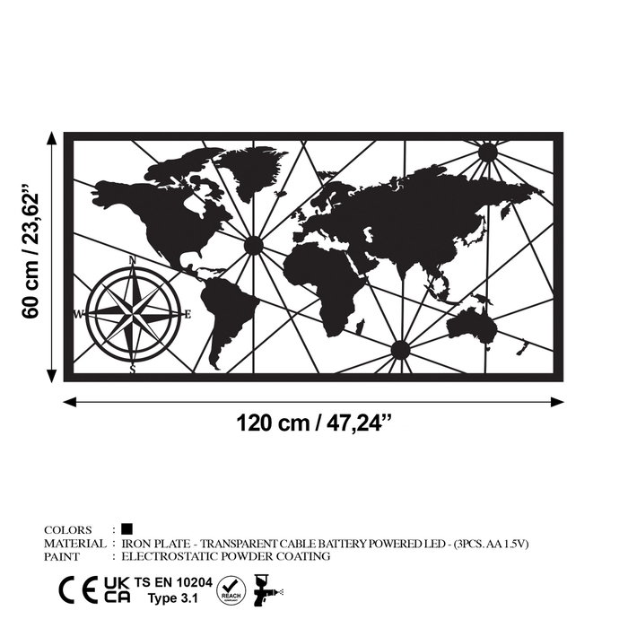 Wallity World Map Led 452 Negro Wallity World Map Led 452 Negro